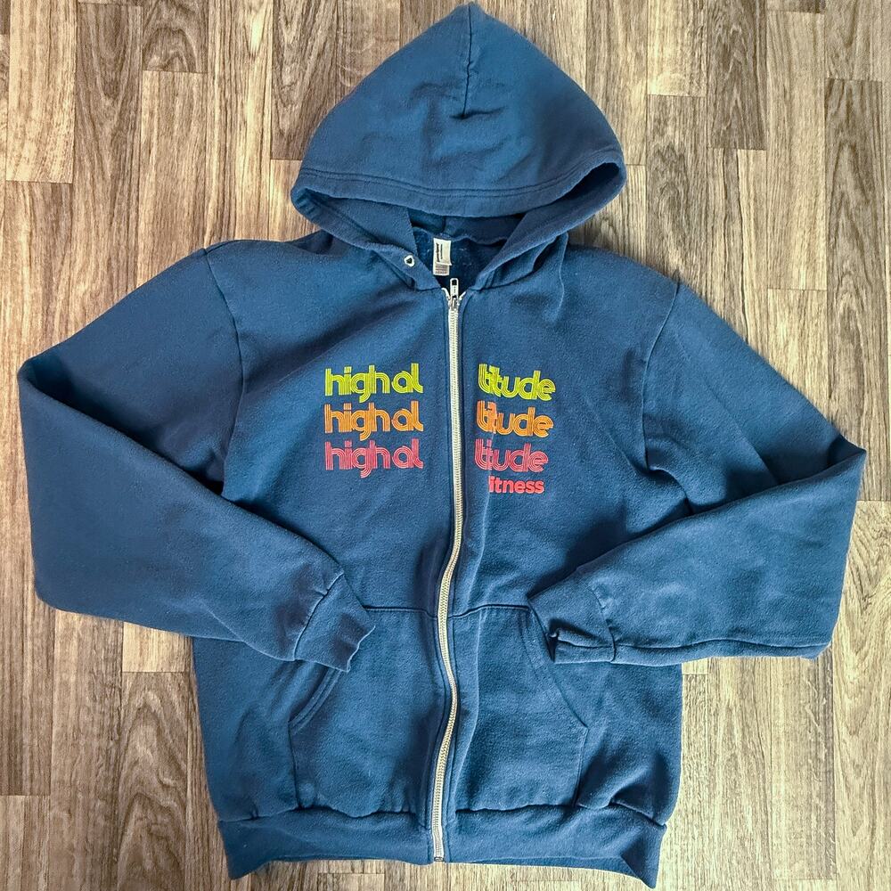 High Altitude Fitness Hoodie Zip Up Blue Flex Fleece American Apparel Large